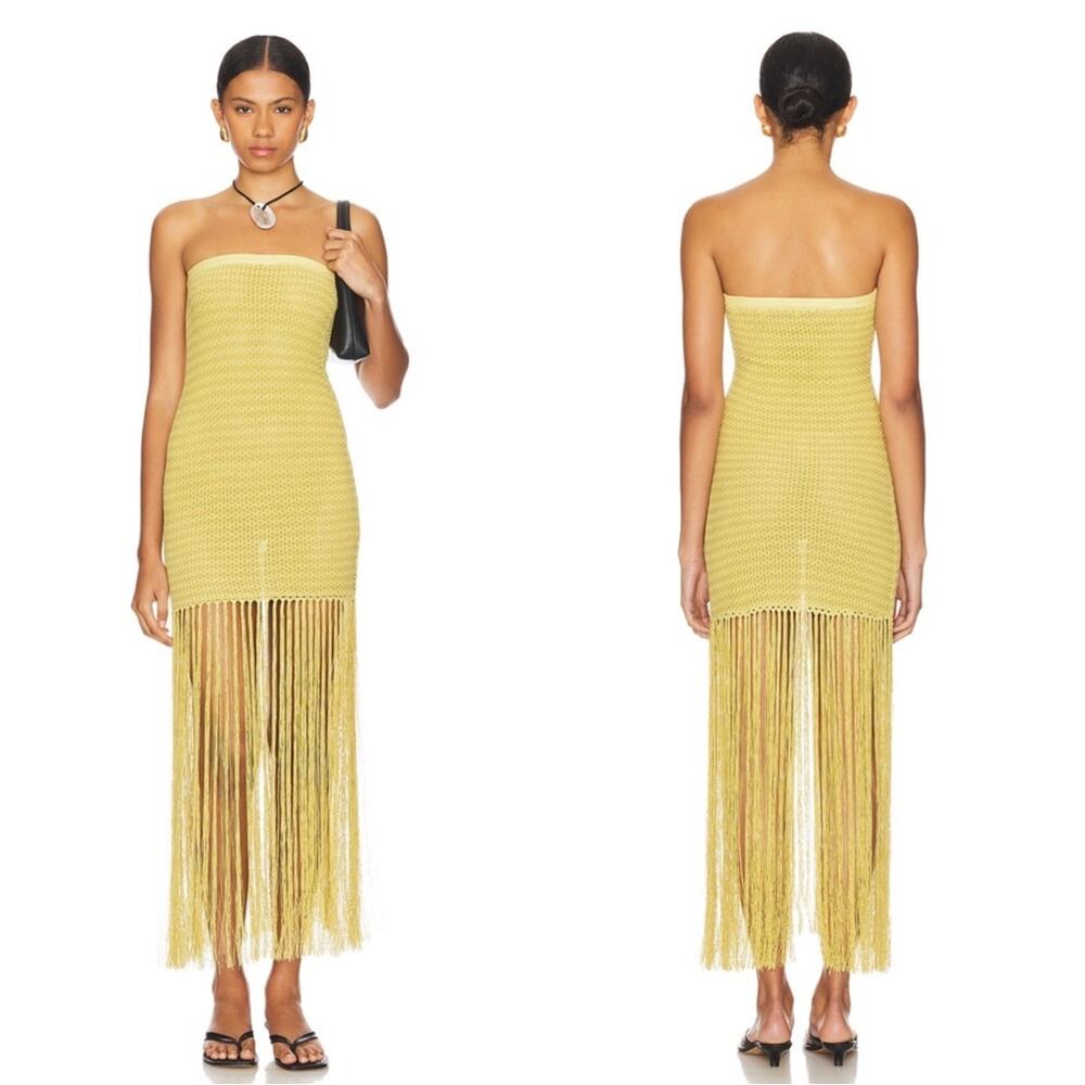 Bec & Bridge Mustard Strapless Fringe Maxi Dress